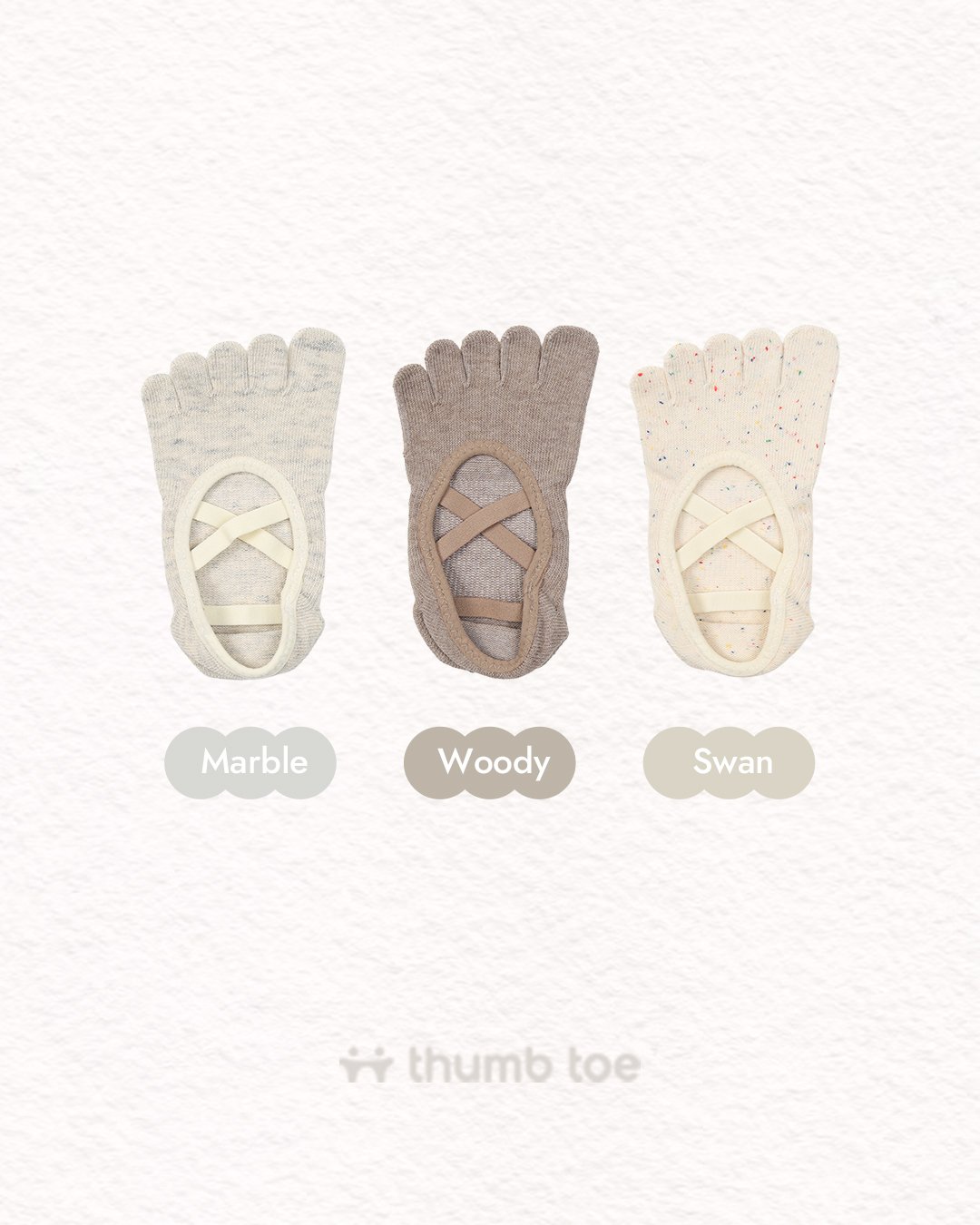 Thumb Toe grip socks — Marble, Woody and Swan