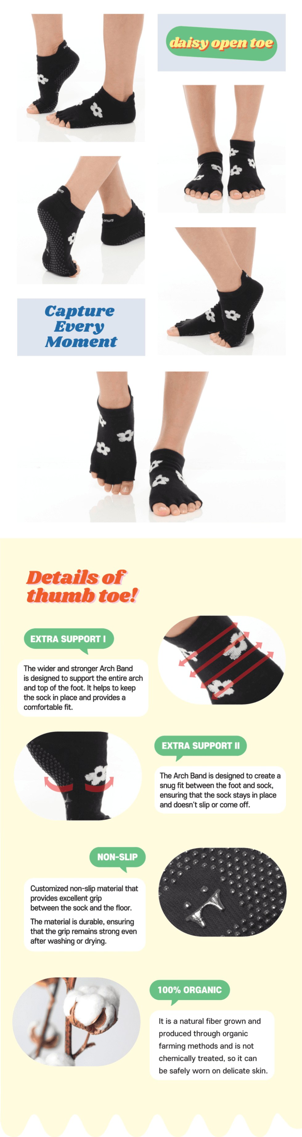 Daisy Open Toe - Thumb Toe | Grip Socks for Pilates & Yoga