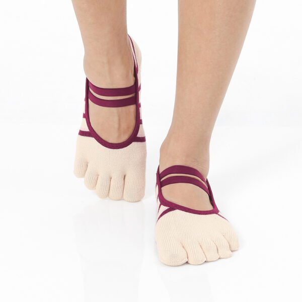Burgundy Beige Grip Socks – Thumb Toe 3 | Thumb Toe
