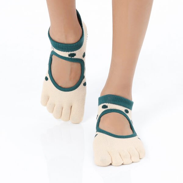Dotty Beige Green Grip Socks – Thumb Toe 3 | Thumb Toe