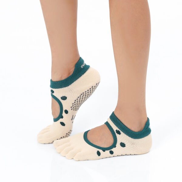 Dotty Beige Green Grip Socks – Thumb Toe | Thumb Toe